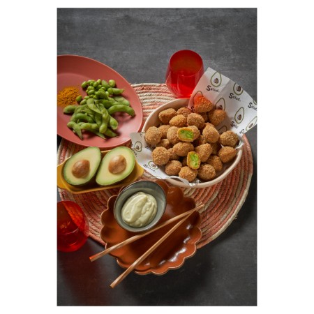 Avocado-, Edamame- und Katsu-Curry-Kügelchen
