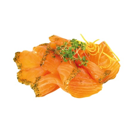 Gravlax-Lachs (rohes und mariniertes Filet, vorges